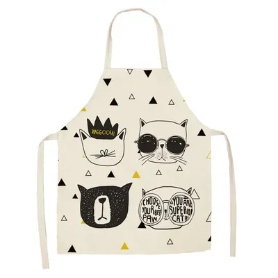 1Pcs Apron Cotton Linen Cooking Cute Cat Printed Home Sleeveless Aprons Men Women Baking Accessories Household Kitchen Supplies