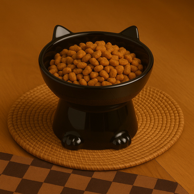 Anti Knock Ceramic Cat Bowl Creative Slanted/Flat Mouth Pet High Foot Bowl