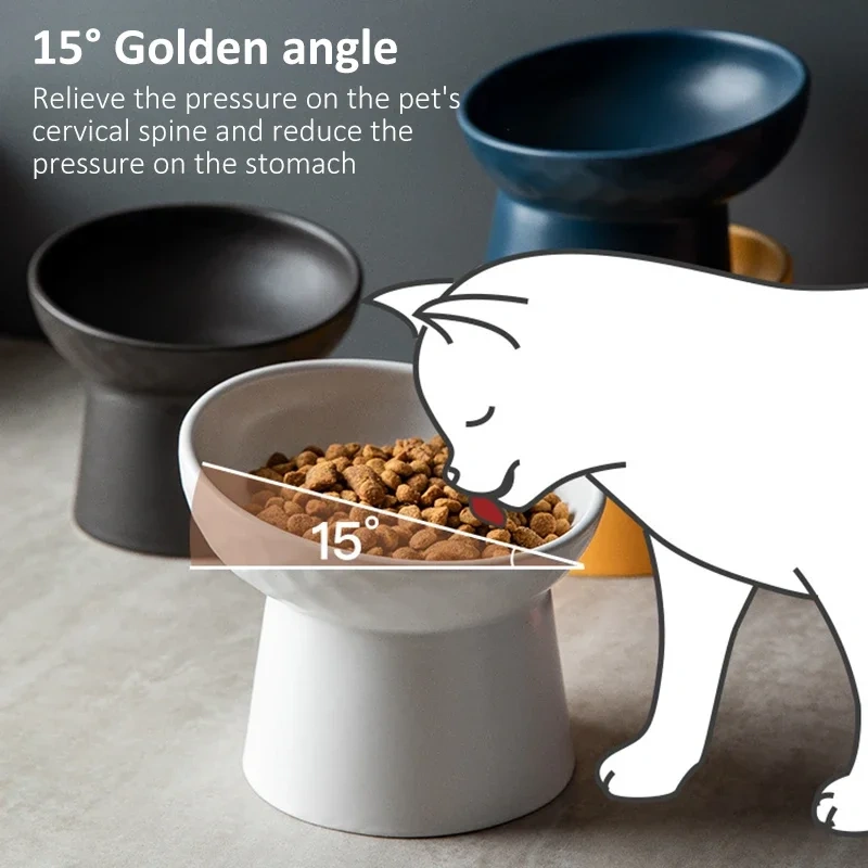 Cat Nordic Style Food Water Bowl Pet Animal Ceramic Eating Dishes High Foot Candy Color Puppy Kitten Matte Bowls Dog Accessories