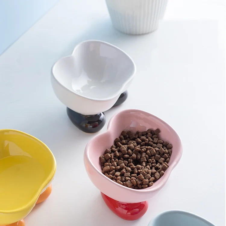 Simple Designed Pet Bowls Colorful Ceramic Cute Cat Bowl Portable Dog Cat Bowl for All Seasons