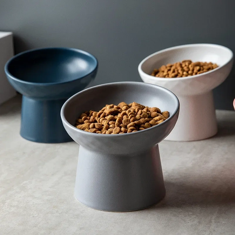 Cat Nordic Style Food Water Bowl Pet Animal Ceramic Eating Dishes High Foot Candy Color Puppy Kitten Matte Bowls Dog Accessories