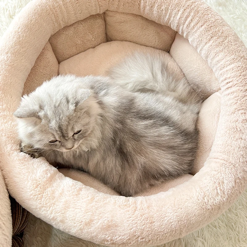 New Arrival Oem Factory Travel Round Striped Warm for Dogs Cats Pet Donut Cave Bed