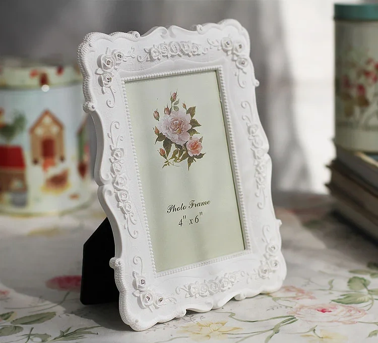 Desktop 6"7"8"10" Wedding Photo Frame Rustic White Home Picture Rose Carving