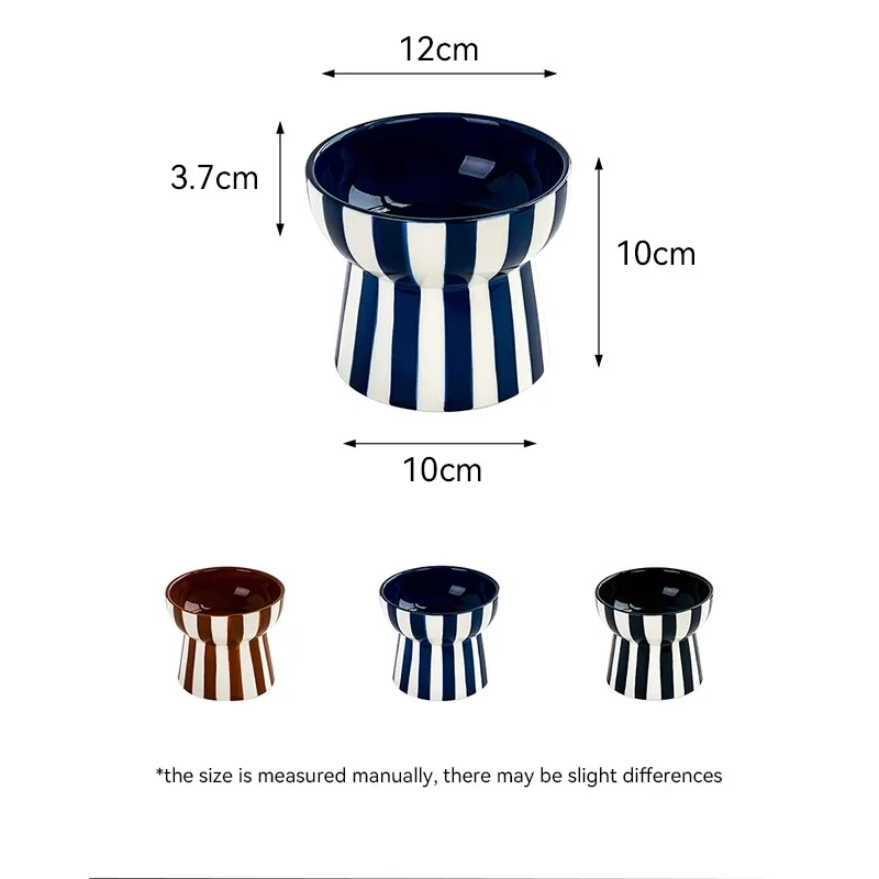 Elevated Striped Ceramic Pet Bowl – Anti-Slip Raised Food and Water Feeder for Cats and Small Dogs, Stylish Non-Tip Design