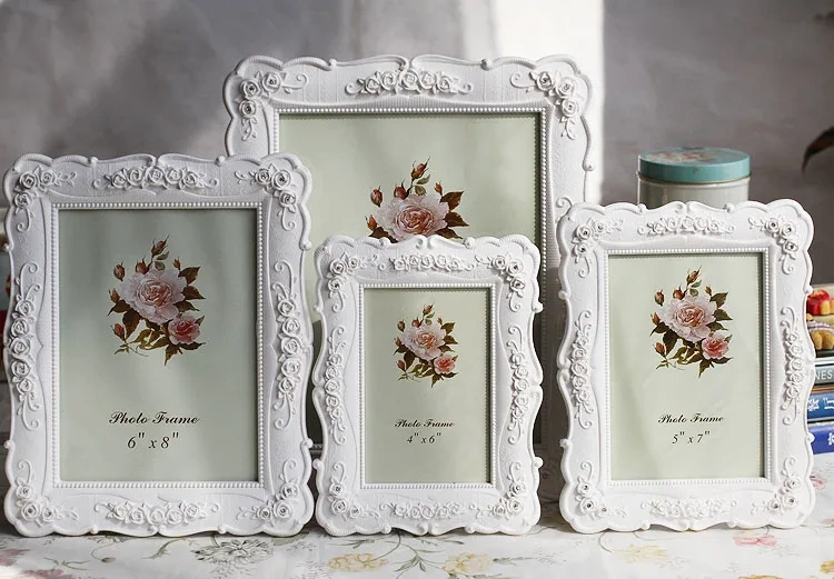 Desktop 6"7"8"10" Wedding Photo Frame Rustic White Home Picture Rose Carving