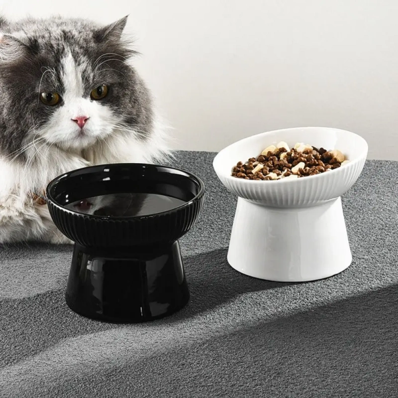 Anti Knock Ceramic Cat Bowl Creative Slanted/Flat Mouth Pet High Foot Bowl Non-slip Multi-use Pet Drinking Feeder Kitten Puppy