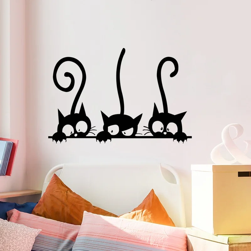 Three Kittens Creative Wall Stickers Home Decoration For Children's Room Living Room Porch Art Decals Peel & Stick PVC Wallpaper