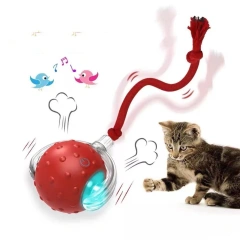 Interactive Cat Toy Ball USB Rechargeable Motion Activated Automatic Ball Waving Tail with Bird Chirp Sound for Indoor Cats