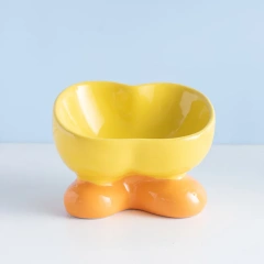Simple Designed Pet Bowls Colorful Ceramic Cute Cat Bowl Portable Dog Cat Bowl for All Seasons