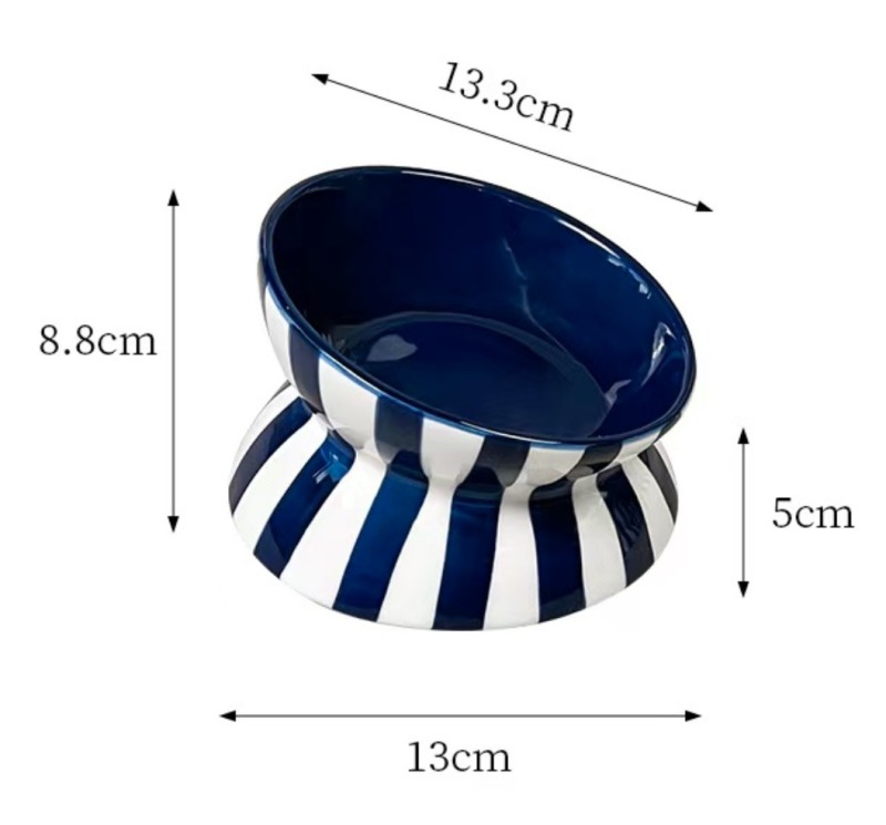 Elevated Striped Ceramic Pet Bowl