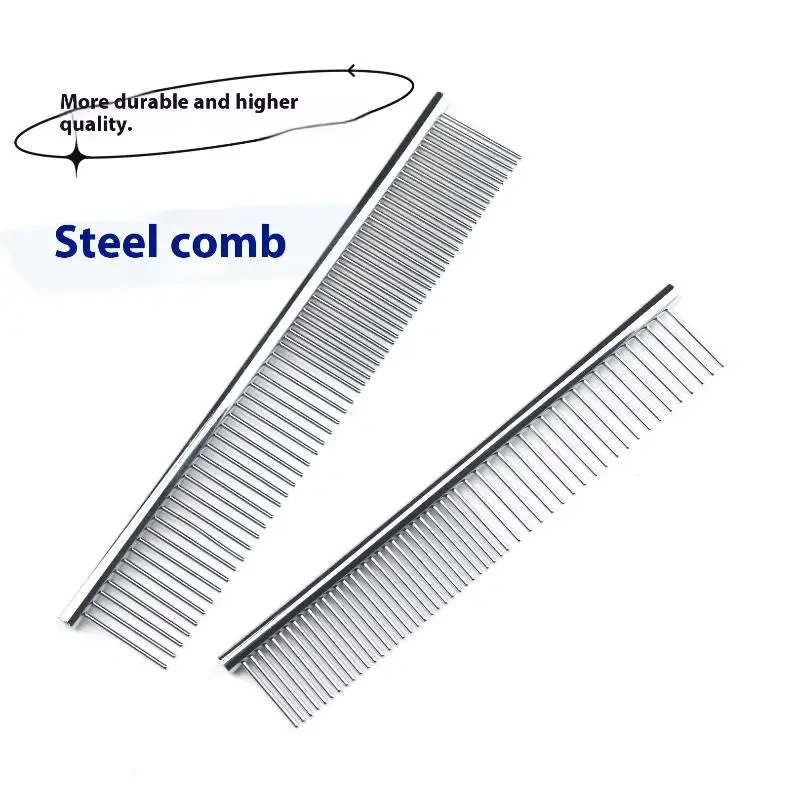 Dog Cat Metal Double Row Teeth Brush Grooming Hair Comb Fur Rake Tool Useful Dog Fur Grooming