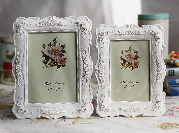Desktop 6"7"8"10" Wedding Photo Frame Rustic White Home Picture Rose Carving
