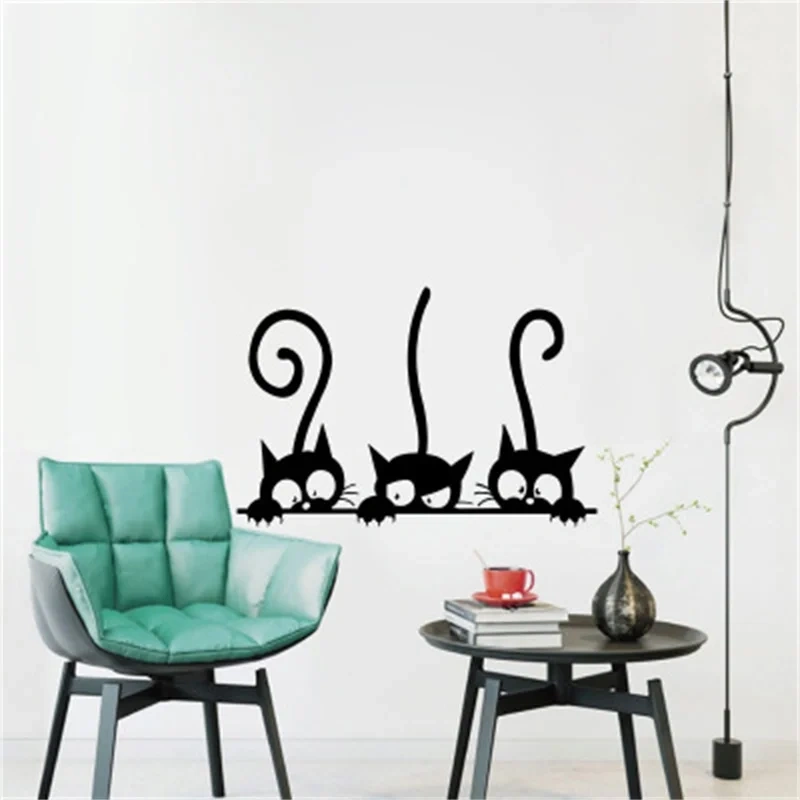 Three Kittens Creative Wall Stickers Home Decoration For Children's Room Living Room Porch Art Decals Peel & Stick PVC Wallpaper