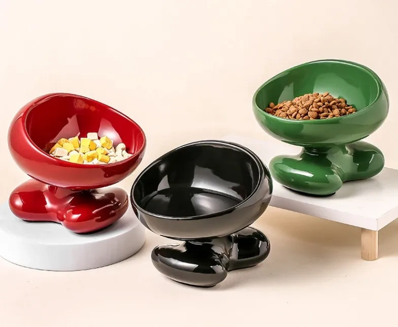 BPA Free New Design Ceramic High Foot Elevated Pet Food Feeding Cat Bowl Raised Bowl for Small Dogs
