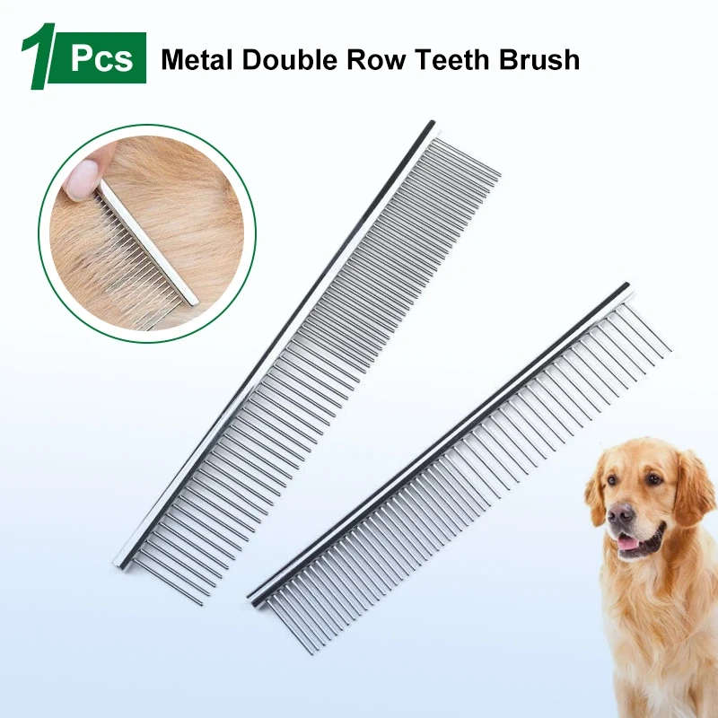 Dog Cat Metal Double Row Teeth Brush Grooming Hair Comb Fur Rake Tool Useful Dog Fur Grooming