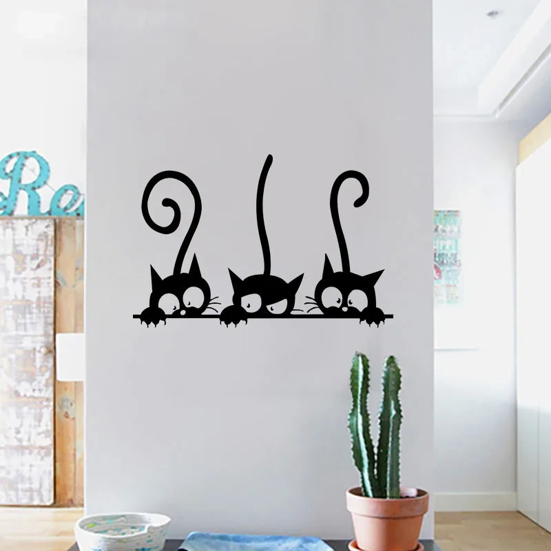 Three Kittens Creative Wall Stickers Home Decoration For Children's Room Living Room Porch Art Decals Peel & Stick PVC Wallpaper