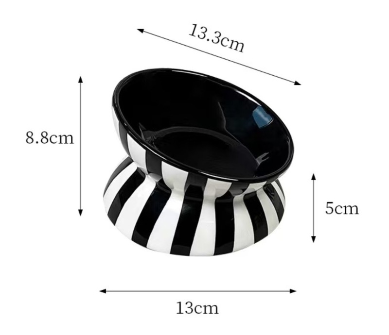 Elevated Striped Ceramic Pet Bowl