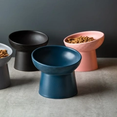 Cat Nordic Style Food Water Bowl Pet Animal Ceramic Eating Dishes High Foot Candy Color Puppy Kitten Matte Bowls Dog Accessories