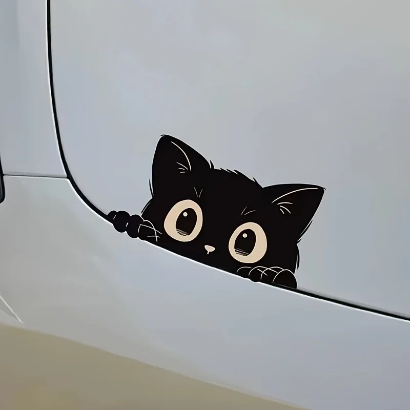1PC Wide-Eyed Black Cat Stickers, Scratch-Resistant Vinyl Decals for Motorcycles/Car Bumpers - Vehicle Body Decor Stickers