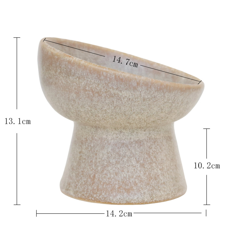 Ceramic pet bowl with slanted rim