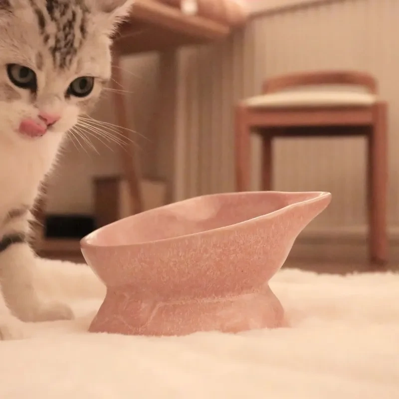 Ceramic Bowl for Cats Dogs Neck Protection Slanted Mouth Pet Feeders