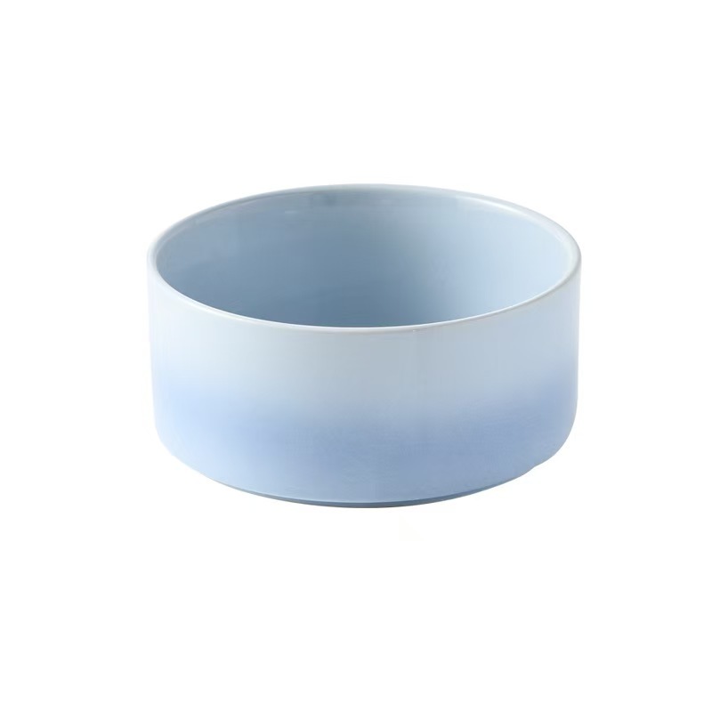 Gradient Color Cat Food Bowl Ceramic Wood Stand Elevated Cat Bowls Pet Dog Bowl