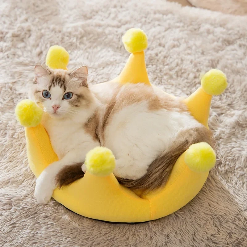Pet Cute Crown Shape Cat Bed Small Dog Four Seasons Universal Kitten Mat Small and Medium-sized Dog Teddy Bed Supplies