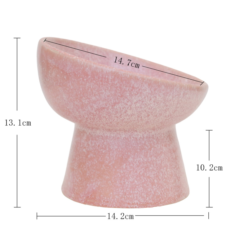 Ceramic pet bowl with slanted rim