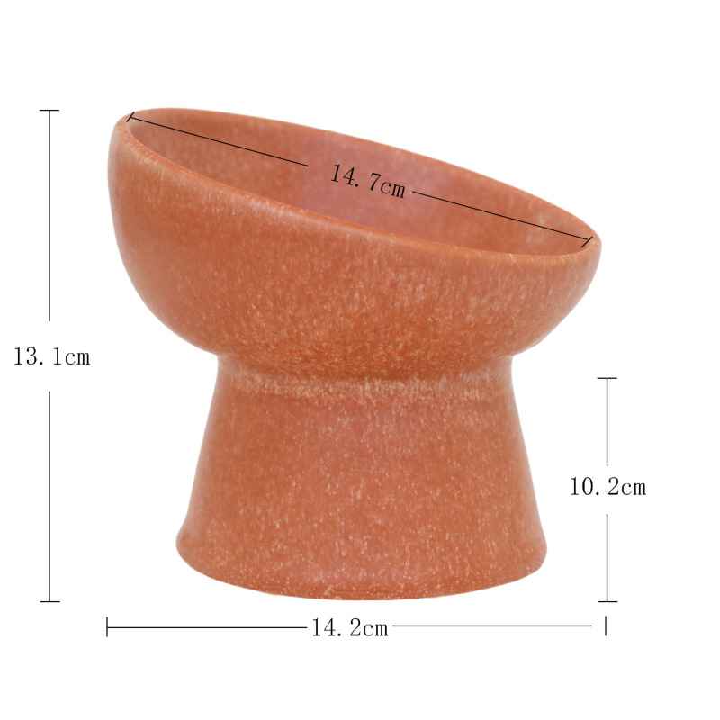 Ceramic pet bowl with slanted rim