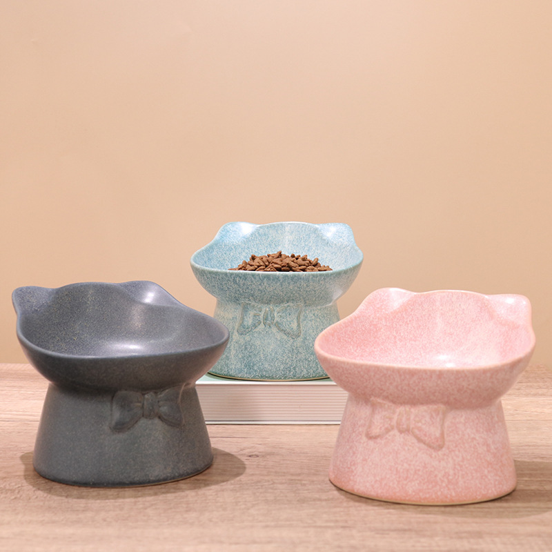 Ceramic Bowl for Cats Dogs Neck Protection Slanted Mouth Pet Feeders