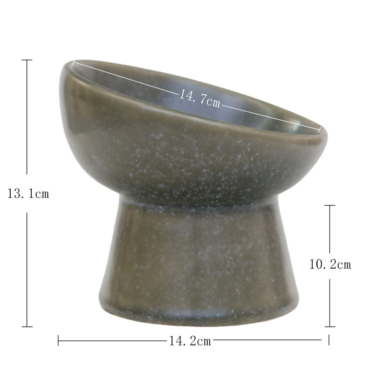 Ceramic pet bowl with slanted rim