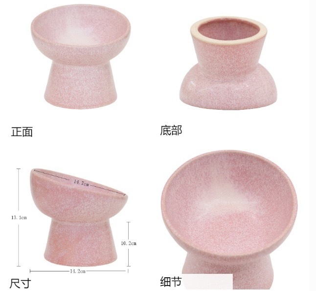 Ceramic pet bowl with slanted rim