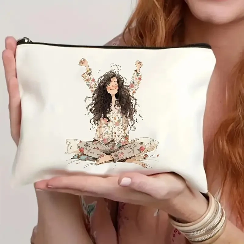 Cat, Strawberry Girl, Friendship Pattern, Travel Supplies Bag, Waterproof Polyester Zipper Bag, Cosmetics, Accessories