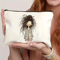 Cat, Strawberry Girl, Friendship Pattern, Travel Supplies Bag, Waterproof Polyester Zipper Bag, Cosmetics, Accessories