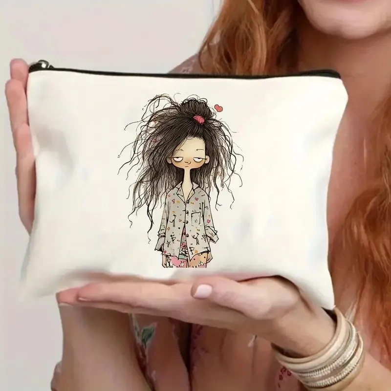 Cat, Strawberry Girl, Friendship Pattern, Travel Supplies Bag, Waterproof Polyester Zipper Bag, Cosmetics, Accessories