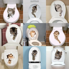 Toilet Sticker Cute Cat Bathroom Toilet Cover Sticker Wall Stickers Animal Wc Accessories For Home Bathroom Decor Decals  S7