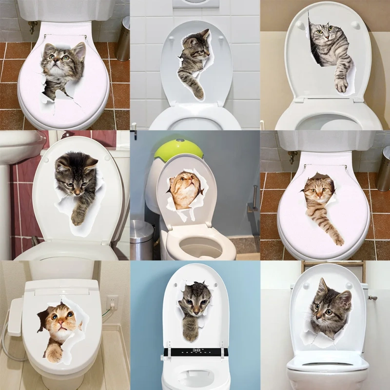 Toilet Sticker Cute Cat Bathroom Toilet Cover Sticker Wall Stickers Animal Wc Accessories For Home Bathroom Decor Decals  S7