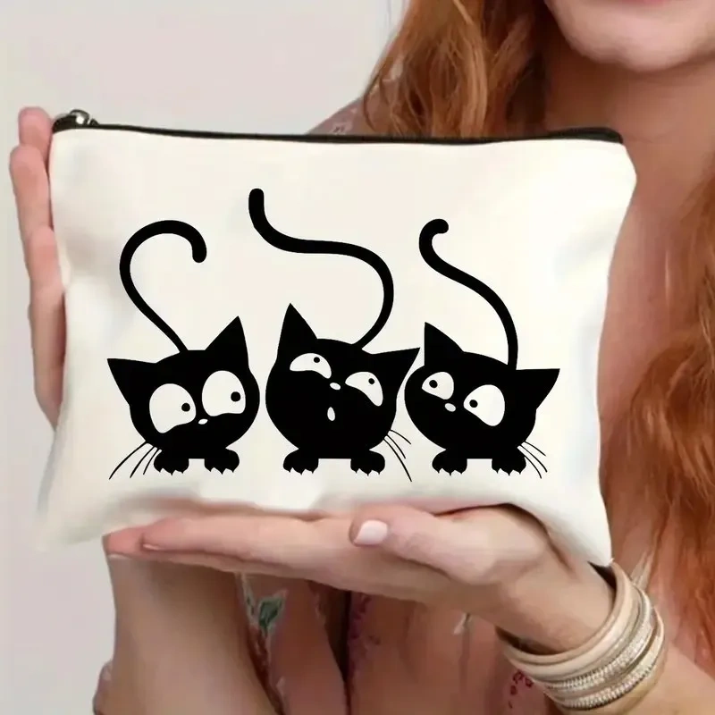 Cat, Strawberry Girl, Friendship Pattern, Travel Supplies Bag, Waterproof Polyester Zipper Bag, Cosmetics, Accessories