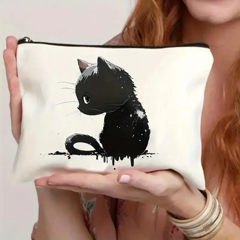 Cat, Strawberry Girl, Friendship Pattern, Travel Supplies Bag, Waterproof Polyester Zipper Bag, Cosmetics, Accessories