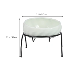 1Set Pet Ceramic Bowl Food Feeder Dog Cat Water Drinking Raised Rack Iron Frame Stable Non-Slip Easy Clean Light Green