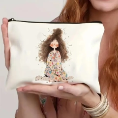Cat, Strawberry Girl, Friendship Pattern, Travel Supplies Bag, Waterproof Polyester Zipper Bag, Cosmetics, Accessories