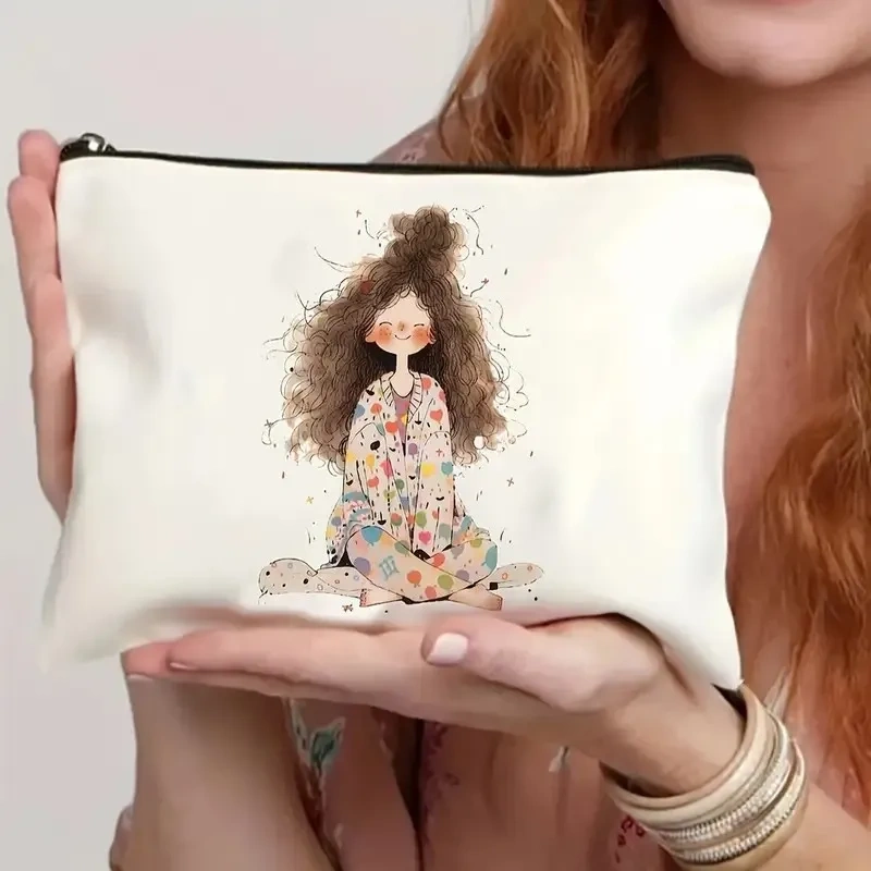 Cat, Strawberry Girl, Friendship Pattern, Travel Supplies Bag, Waterproof Polyester Zipper Bag, Cosmetics, Accessories