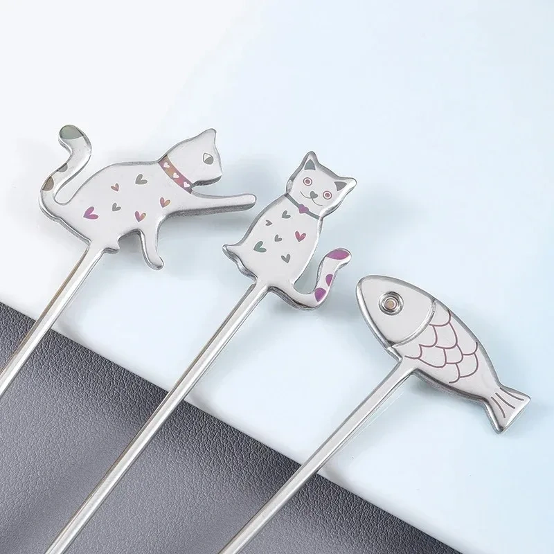 New Cute Cat 304 Stainless Steel Spoon Hollow for Ice Cream Coffee Tea Dessert Spoon Kitchen Tableware Customize Logo Name