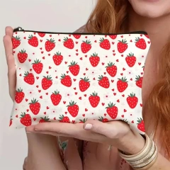 Cat, Strawberry Girl, Friendship Pattern, Travel Supplies Bag, Waterproof Polyester Zipper Bag, Cosmetics, Accessories