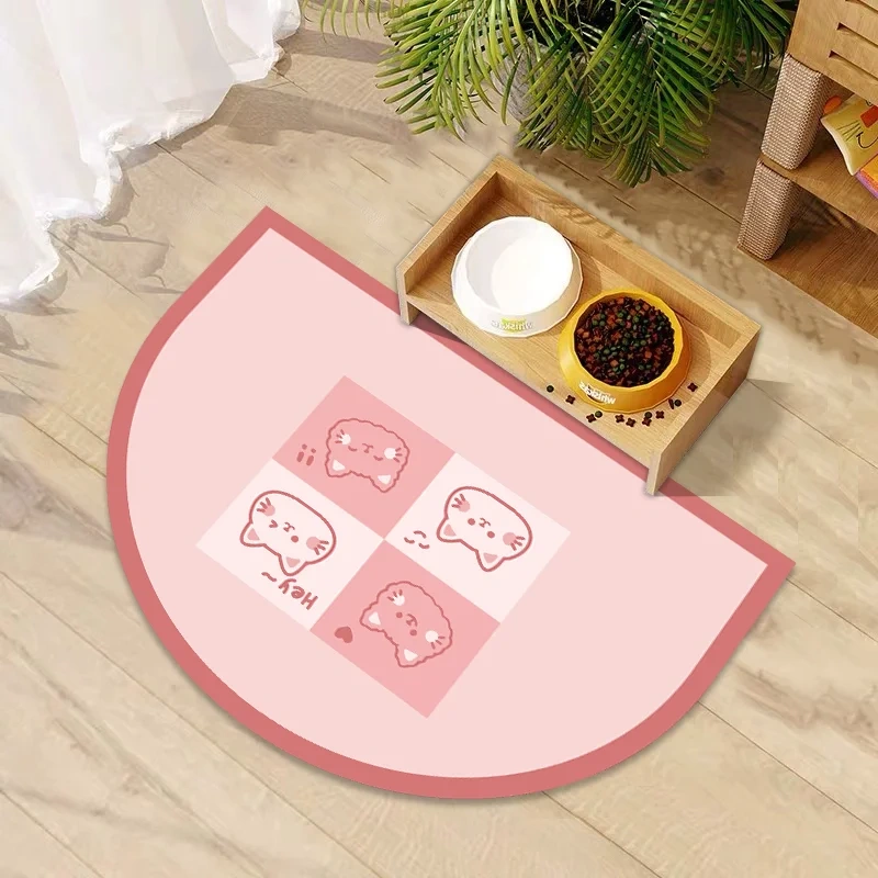 VIKAMA Semi-Circular Cute Cartoon Pet Anti-Dirt Mat-Waterproof, Oil-Resistant, Food-Proof, Quick-Drying, Easy To Clean