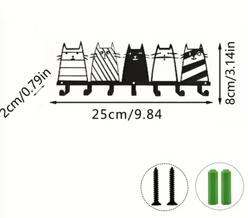 Festive Cat-Shaped Iron Wall Rack – Multifunctional 5-Hook Key Holder