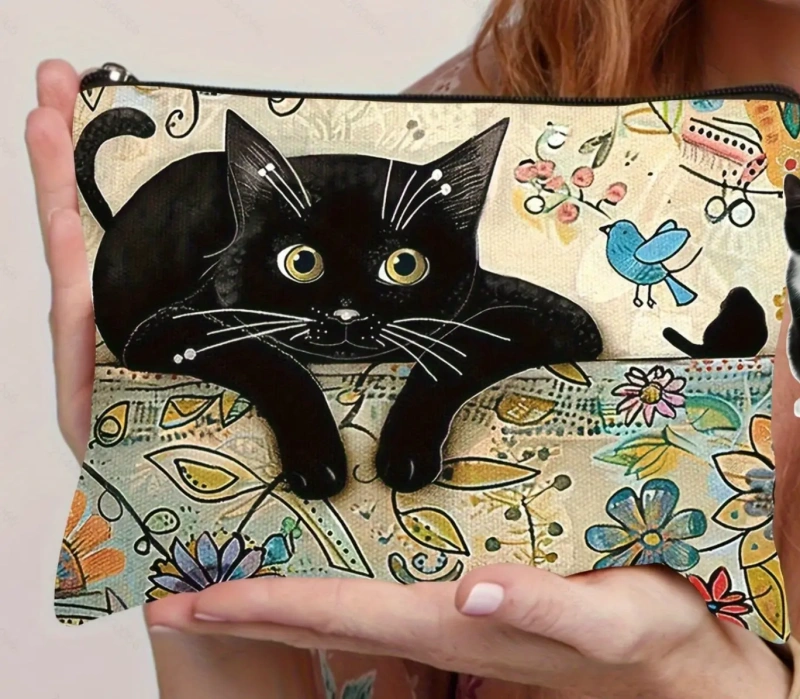 Cat, Strawberry Girl, Friendship Pattern, Travel Supplies Bag, Waterproof Polyester Zipper Bag, Cosmetics, Accessories
