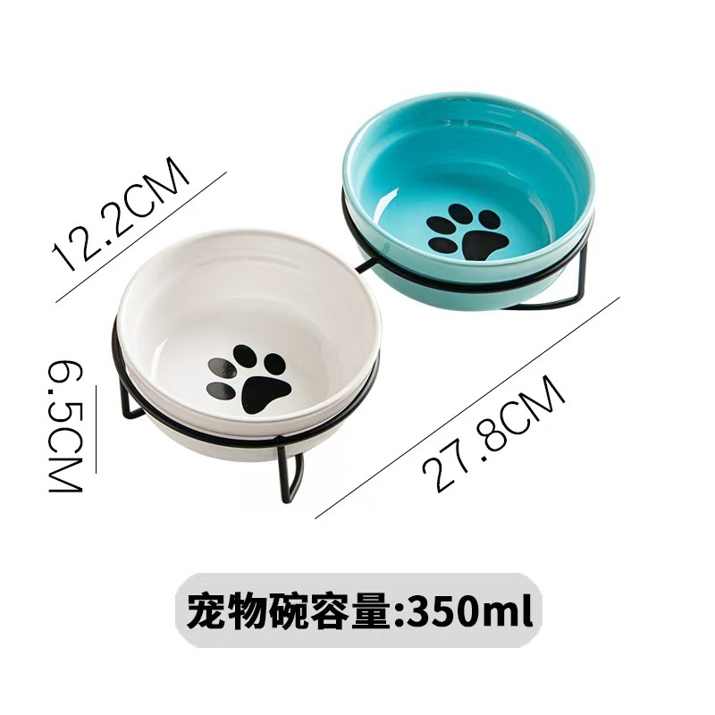 Ceramics Raised Cat Bowls with Heighten Metal Stand15 Ounces Turquoise