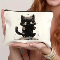 Cat, Strawberry Girl, Friendship Pattern, Travel Supplies Bag, Waterproof Polyester Zipper Bag, Cosmetics, Accessories