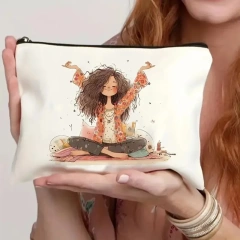 Cat, Strawberry Girl, Friendship Pattern, Travel Supplies Bag, Waterproof Polyester Zipper Bag, Cosmetics, Accessories